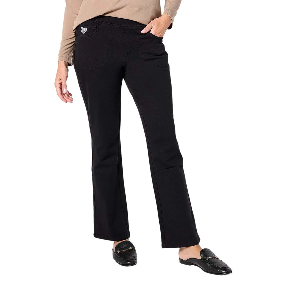 Quacker Factory Women's Flat Waistband Bootcut Jeans Black - Short
